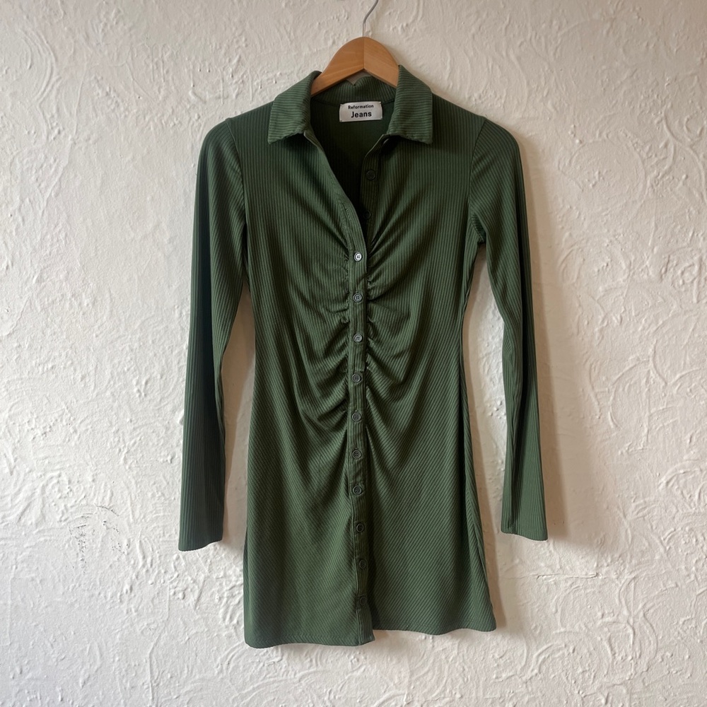 Reformation Forest Green Ribbed Dress